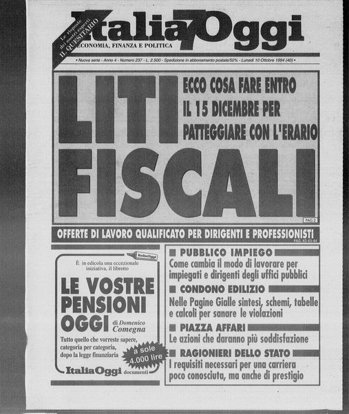 Italia oggi : quotidiano di economia finanza e politica